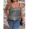 imageFloerns Womens Plus Size Glitter Draped Neck Sleeveless Backless Cami TopBlack Silver Sequin