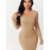 imageFloerns Womens Solid Long Sleeve Scoop Neck Bodycon Pencil Maxi DressApricot