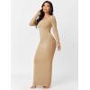 imageFloerns Womens Solid Long Sleeve Scoop Neck Bodycon Pencil Maxi DressApricot