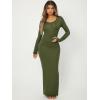 imageFloerns Womens Solid Long Sleeve Scoop Neck Bodycon Pencil Maxi DressArmy Green