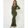 imageFloerns Womens Solid Long Sleeve Scoop Neck Bodycon Pencil Maxi DressArmy Green