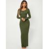 imageFloerns Womens Solid Long Sleeve Scoop Neck Bodycon Pencil Maxi DressArmy Green