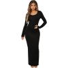 imageFloerns Womens Solid Long Sleeve Scoop Neck Bodycon Pencil Maxi DressBlack