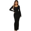 imageFloerns Womens Solid Long Sleeve Scoop Neck Bodycon Pencil Maxi DressBlack