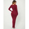 imageFloerns Womens Solid Long Sleeve Scoop Neck Bodycon Pencil Maxi DressBurgundy