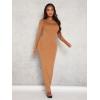 imageFloerns Womens Solid Long Sleeve Scoop Neck Bodycon Pencil Maxi DressCamel