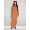 imageFloerns Womens Solid Long Sleeve Scoop Neck Bodycon Pencil Maxi DressCamel