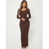 imageFloerns Womens Solid Long Sleeve Scoop Neck Bodycon Pencil Maxi DressCoffee Brown