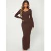 imageFloerns Womens Solid Long Sleeve Scoop Neck Bodycon Pencil Maxi DressCoffee Brown