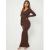imageFloerns Womens Solid Long Sleeve Scoop Neck Bodycon Pencil Maxi DressCoffee Brown