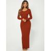 imageFloerns Womens Solid Long Sleeve Scoop Neck Bodycon Pencil Maxi DressDark Brown