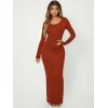 imageFloerns Womens Solid Long Sleeve Scoop Neck Bodycon Pencil Maxi DressDark Brown
