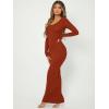 imageFloerns Womens Solid Long Sleeve Scoop Neck Bodycon Pencil Maxi DressDark Brown