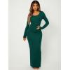 imageFloerns Womens Solid Long Sleeve Scoop Neck Bodycon Pencil Maxi DressDark Green