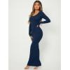 imageFloerns Womens Solid Long Sleeve Scoop Neck Bodycon Pencil Maxi DressDeep Blue