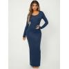 imageFloerns Womens Solid Long Sleeve Scoop Neck Bodycon Pencil Maxi DressDeep Blue