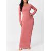 imageFloerns Womens Solid Long Sleeve Scoop Neck Bodycon Pencil Maxi DressDusty Pink