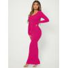imageFloerns Womens Solid Long Sleeve Scoop Neck Bodycon Pencil Maxi DressHot Pink