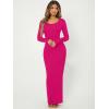 imageFloerns Womens Solid Long Sleeve Scoop Neck Bodycon Pencil Maxi DressHot Pink