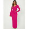 imageFloerns Womens Solid Long Sleeve Scoop Neck Bodycon Pencil Maxi DressHot Pink