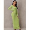 imageFloerns Womens Solid Long Sleeve Scoop Neck Bodycon Pencil Maxi DressLight Green