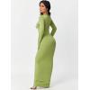 imageFloerns Womens Solid Long Sleeve Scoop Neck Bodycon Pencil Maxi DressLight Green