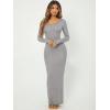 imageFloerns Womens Solid Long Sleeve Scoop Neck Bodycon Pencil Maxi DressLight Grey