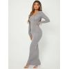 imageFloerns Womens Solid Long Sleeve Scoop Neck Bodycon Pencil Maxi DressLight Grey