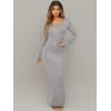 imageFloerns Womens Solid Long Sleeve Scoop Neck Bodycon Pencil Maxi DressLight Grey