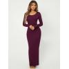 imageFloerns Womens Solid Long Sleeve Scoop Neck Bodycon Pencil Maxi DressMaroon
