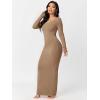 imageFloerns Womens Solid Long Sleeve Scoop Neck Bodycon Pencil Maxi DressMocha Brown