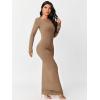 imageFloerns Womens Solid Long Sleeve Scoop Neck Bodycon Pencil Maxi DressMocha Brown