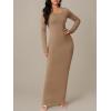 imageFloerns Womens Solid Long Sleeve Scoop Neck Bodycon Pencil Maxi DressMocha Brown
