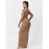 imageFloerns Womens Solid Long Sleeve Scoop Neck Bodycon Pencil Maxi DressMocha Brown