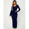 imageFloerns Womens Solid Long Sleeve Scoop Neck Bodycon Pencil Maxi DressNavy Blue