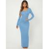 imageFloerns Womens Solid Long Sleeve Scoop Neck Bodycon Pencil Maxi DressPale Blue