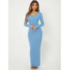 imageFloerns Womens Solid Long Sleeve Scoop Neck Bodycon Pencil Maxi DressPale Blue