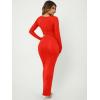 imageFloerns Womens Solid Long Sleeve Scoop Neck Bodycon Pencil Maxi DressRed Solid