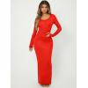 imageFloerns Womens Solid Long Sleeve Scoop Neck Bodycon Pencil Maxi DressRed Solid