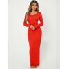 imageFloerns Womens Solid Long Sleeve Scoop Neck Bodycon Pencil Maxi DressRed Solid