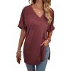 imageFloerns Womens Casual Basic Short Sleeve Loose TShirt Tee TopsV Burgundy