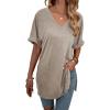 imageFloerns Womens Casual Basic Short Sleeve Loose TShirt Tee TopsV Grey