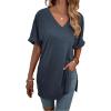 imageFloerns Womens Casual Basic Short Sleeve Loose TShirt Tee TopsV Navy Blue
