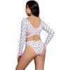 imageFloerns Womens Cut Out Scoop Neck Long Sleeve Rashguard One Piece SwimsuitWhite Cherry