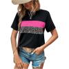imageFloerns Womens Leopard Print Color Block T Shirts Short Sleeve Round Neck Tee TopsPink
