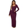 imageFloerns Womens Solid Long Sleeve Scoop Neck Bodycon Pencil Maxi DressMaroon
