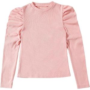 imageFloerns Girls Solid Puff Long Sleeve Round Neck Rib Knit Shirt Tee TopPink