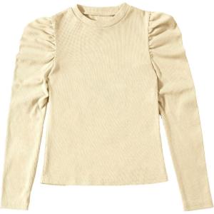 imageFloerns Girls Solid Puff Long Sleeve Round Neck Rib Knit Shirt Tee TopWhite Antique