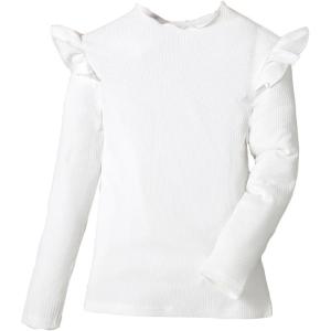 imageFloerns Girls Solid Puff Long Sleeve Round Neck Rib Knit Shirt Tee TopWhite Ivory