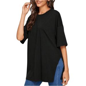imageFloerns Womens Casual Basic Short Sleeve Loose TShirt Tee TopsA Black